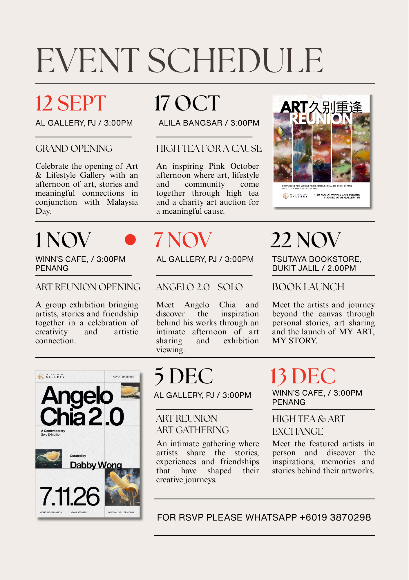 2026 Event Schedule — Art, Friendship & Meaningful Connections