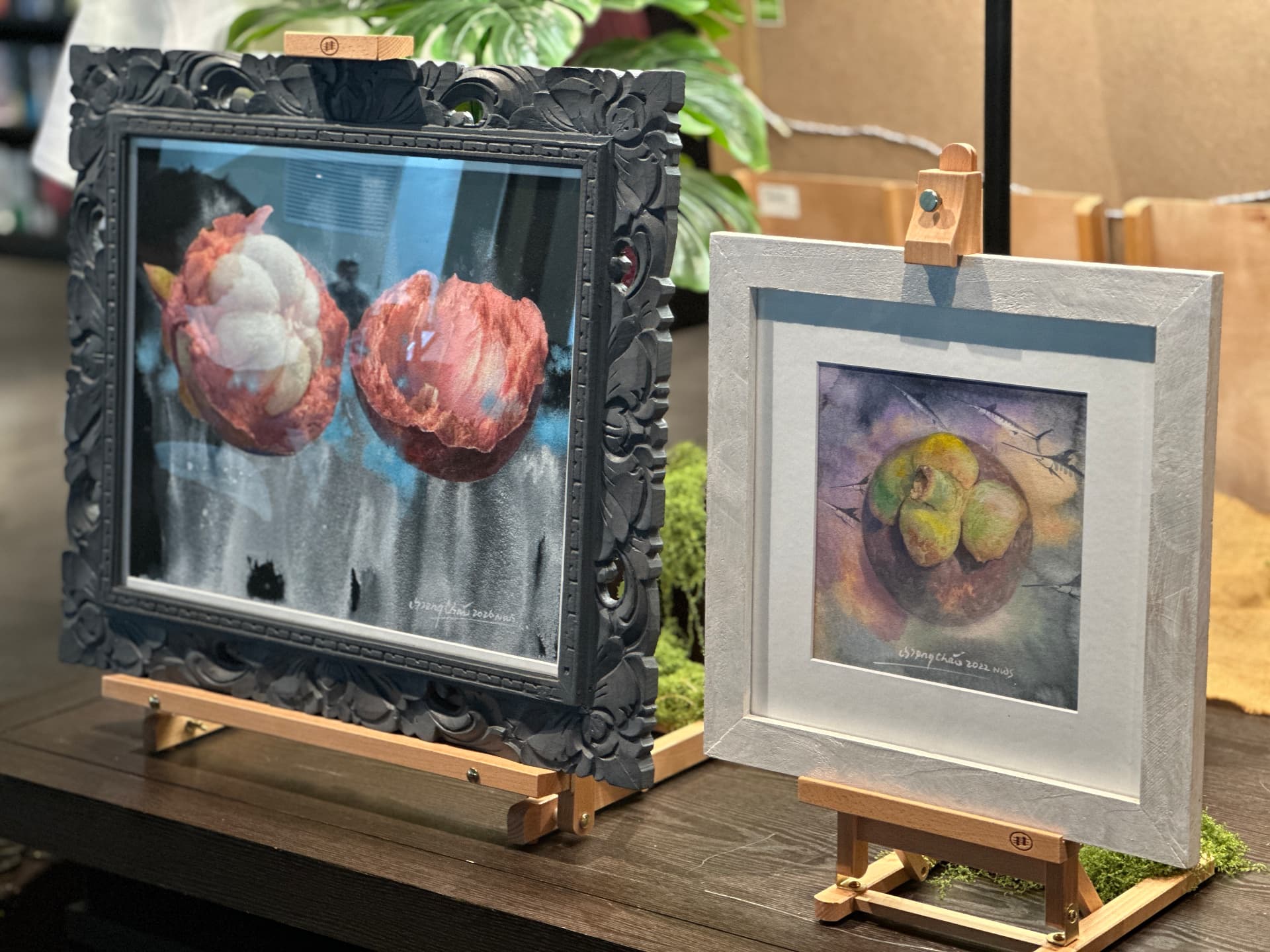 Angelo Chia mangosteen watercolours on easels